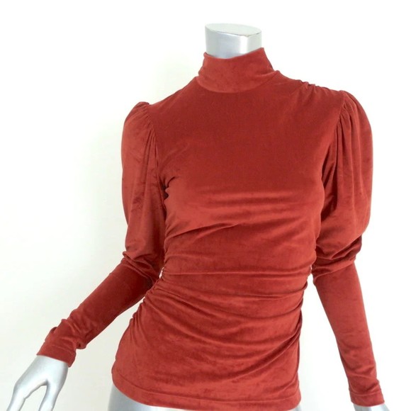 A.L.C. Puff Sleeve Mock Neck Top Joss Ginger Ruched Velvet Size Small - Picture 1 of 7